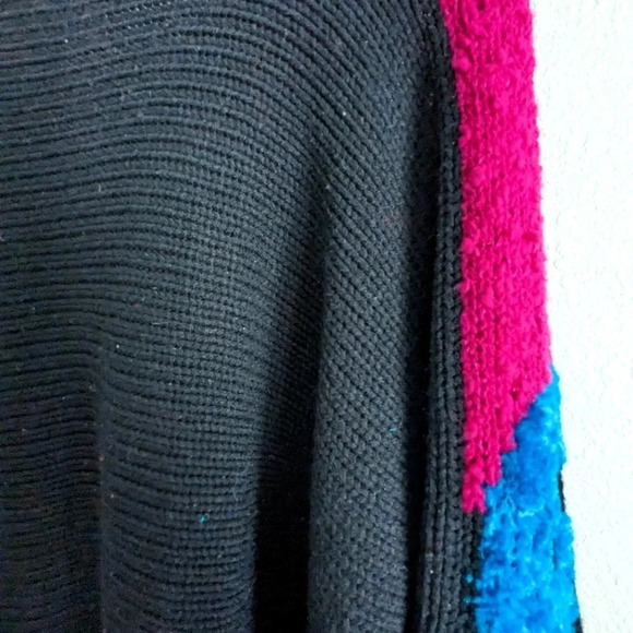 Vintage 80s Acrylic Pullover Sweater- Black Magenta Blue-Embellished Beaded Knit - Picture 9 of 12